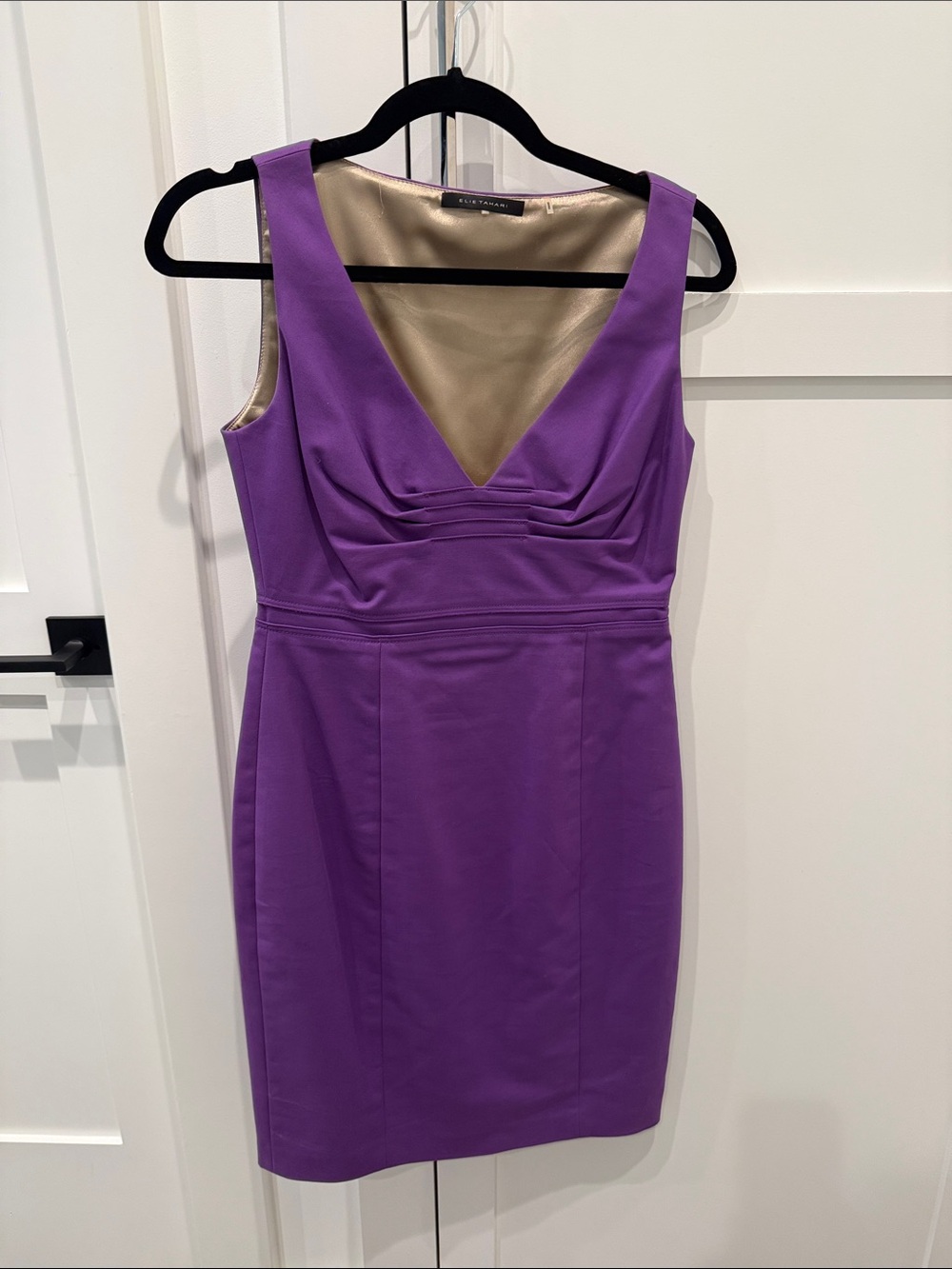 Elie Tahari Purple V-Neck Midi Sheath Dress